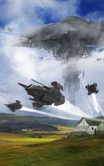 house invasion Sci Fi spaceship Phone Wallpaper