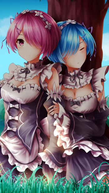 Ram (Re:ZERO) Rem (Re:ZERO) Anime Re:Zero - Starting Life in Another World Phone Wallpaper