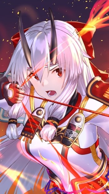 horns red eyes white hair Tomoe Gozen (Fate/Grand Order) Anime Fate/Grand Order Phone Wallpaper