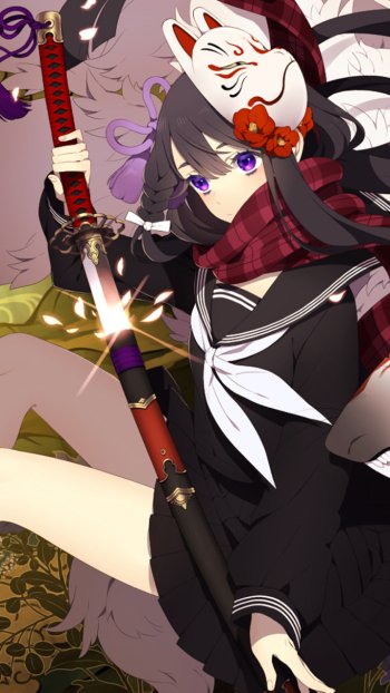 school uniform katana mask purple eyes Anime Original Phone Wallpaper