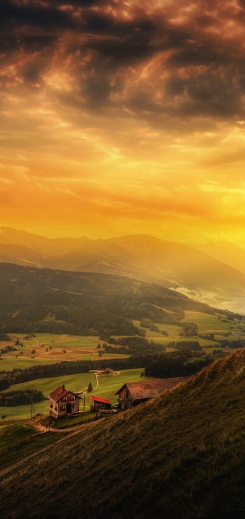 evening cloud valley hill Switzerland photography landscape Phone Wallpaper