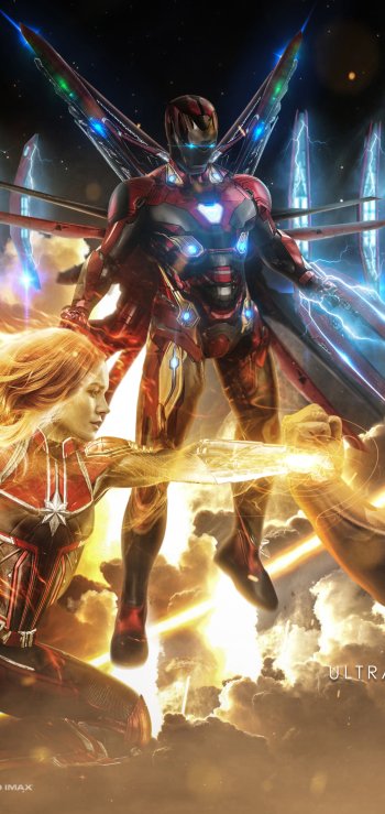superhero armor Carol Danvers Brie Larson Tony Stark Captain Marvel Iron Man movie Avengers EndGame Phone Wallpaper