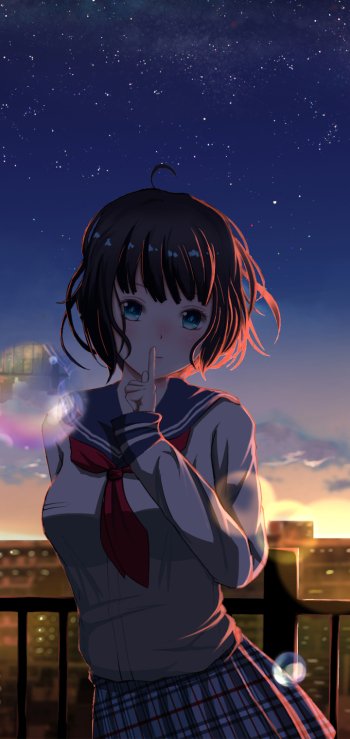 aqua eyes short hair bubble school uniform black hair Anime girl anime girl Phone Wallpaper