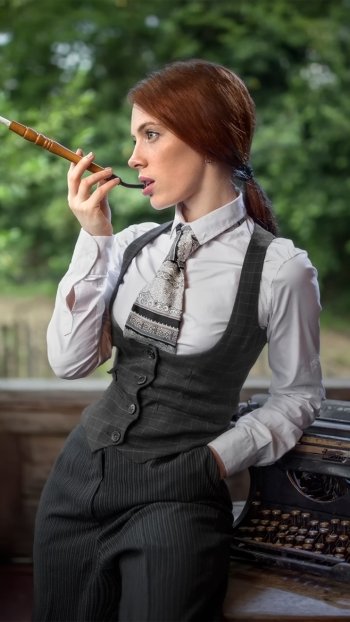redhead smoking woman model Phone Wallpaper