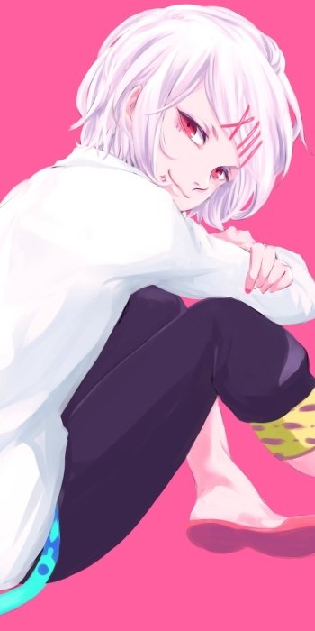 Juuzou Suzuya short hair white hair pink eyes Anime Tokyo Ghoul Phone Wallpaper