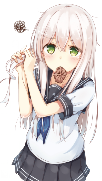 white hair green eyes school uniform Anime Original Phone Wallpaper
