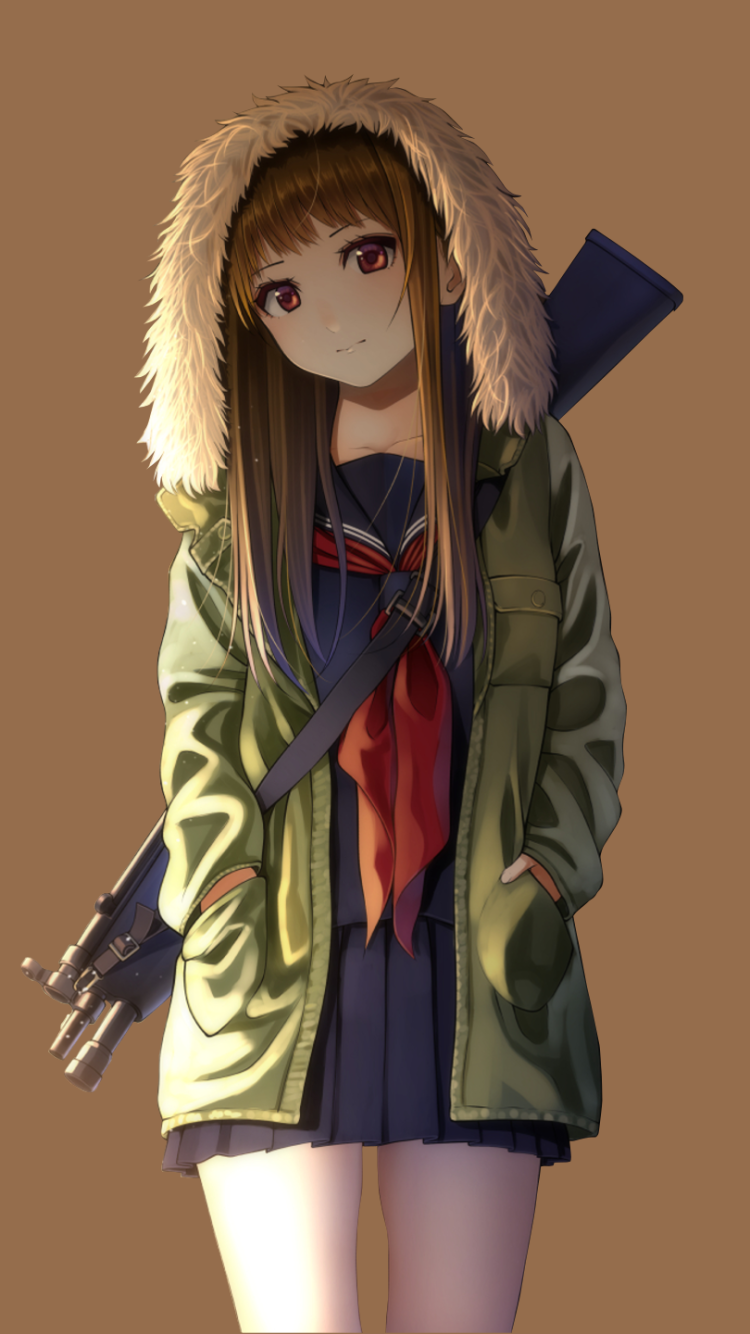 Download Coat Long Hair Brown Hair Gun School Uniform Anime Original Phone Wallpaper