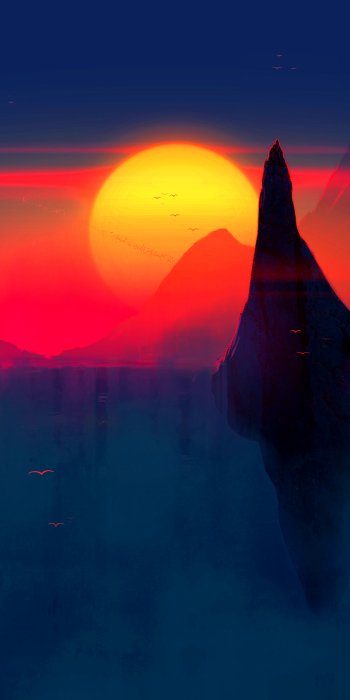waterfall Sci Fi sunrise Phone Wallpaper
