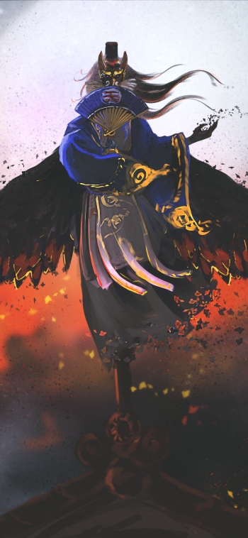 Ootengu (Onmyouji) Onmyoji moon wings fantasy creature Phone Wallpaper