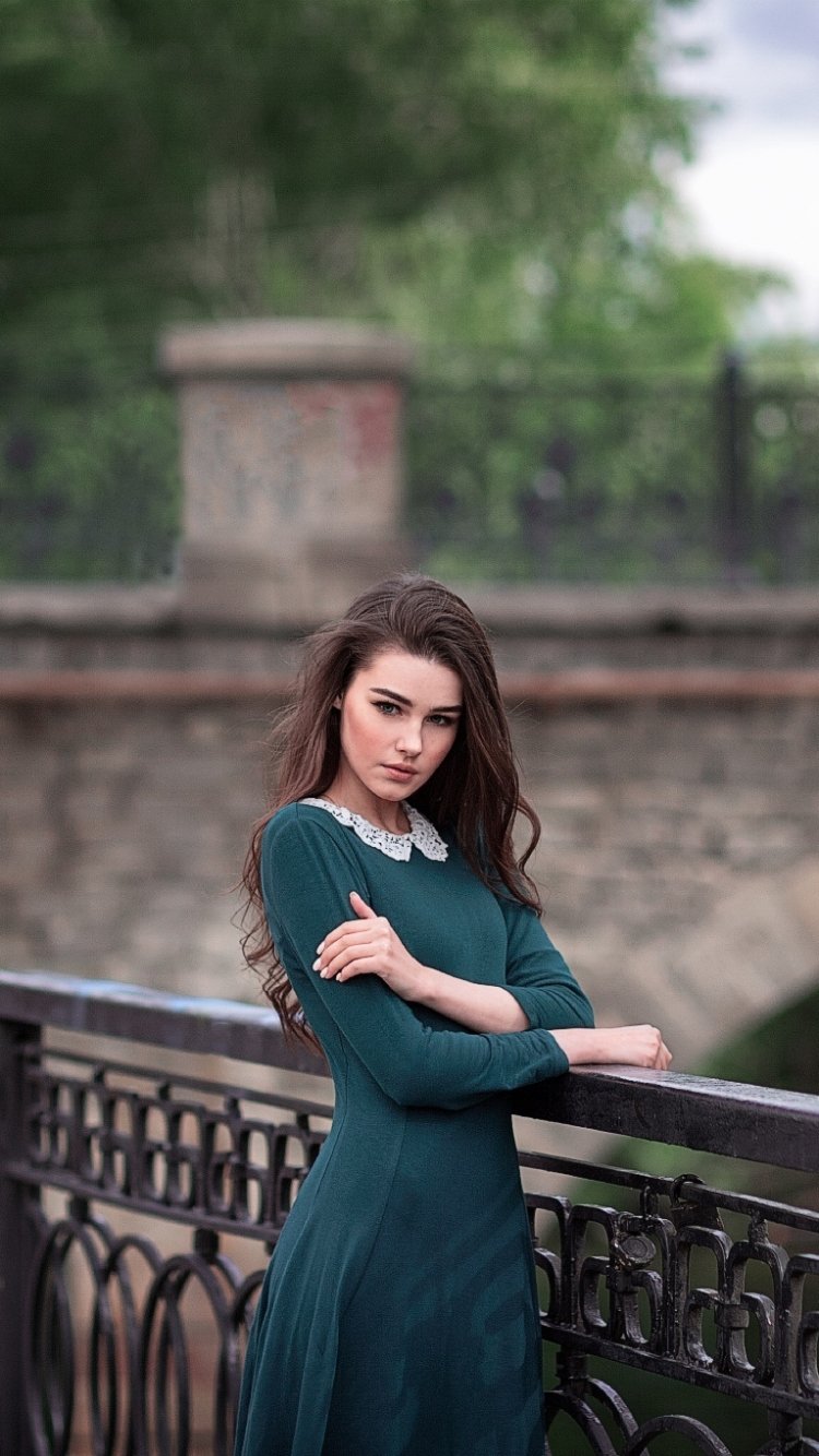 Download Depth Of Field Dress Long Hair Brunette Woman Model Phone Wallpaper