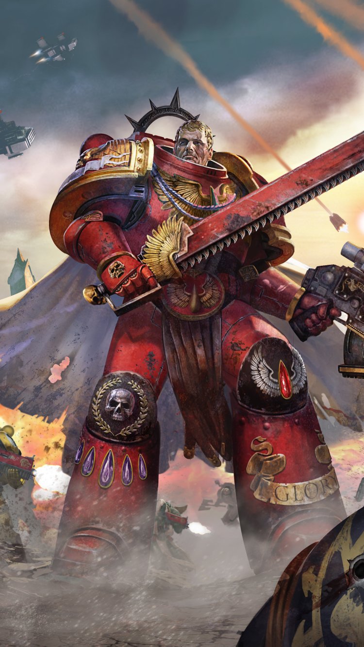 Download Space Marine Weapon Armor Warrior Video Game Warhammer 40k Phone Wallpaper