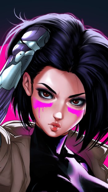 Alita (Alita: Battle Angel) cyborg brown eyes face short hair black hair movie Alita: Battle Angel Phone Wallpaper
