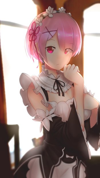 pink eyes short hair pink hair Ram (Re:ZERO) Anime Re:Zero - Starting Life in Another World Phone Wallpaper