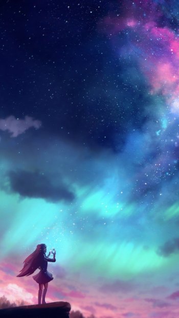aurora borealis sky fantasy woman Phone Wallpaper