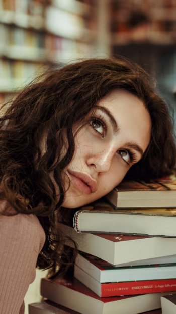 brunette book woman model Phone Wallpaper
