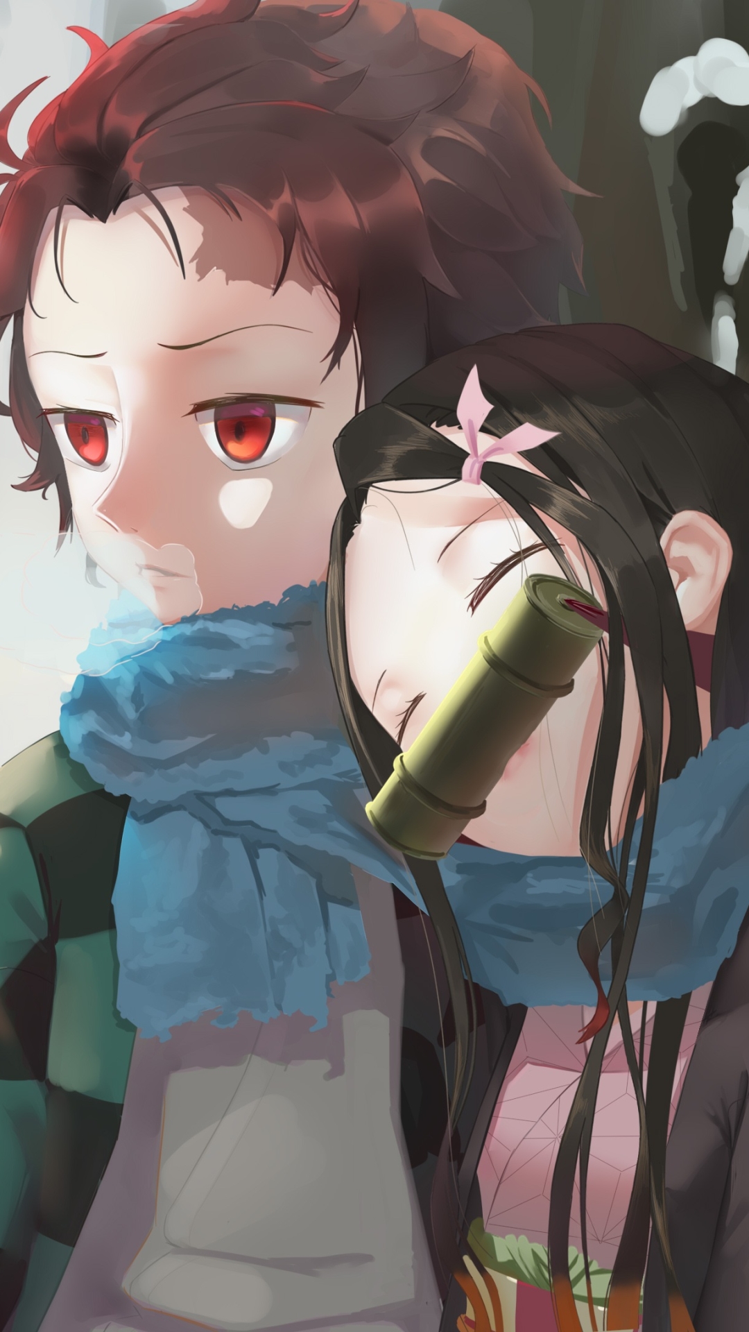 Tanjiro and nezuko, demon, kimetsu, no, slayer, yaiba, HD phone wallpaper