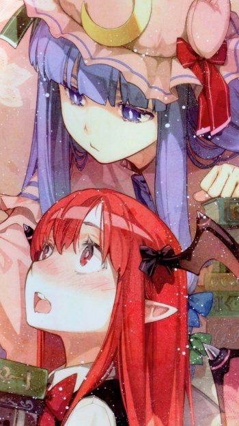 Koakuma (Touhou) Patchouli Knowledge Anime Touhou Phone Wallpaper