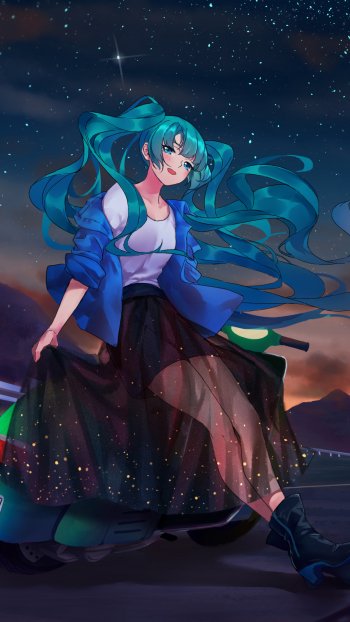 blue eyes blue hair long hair Hatsune Miku Anime Vocaloid Phone Wallpaper