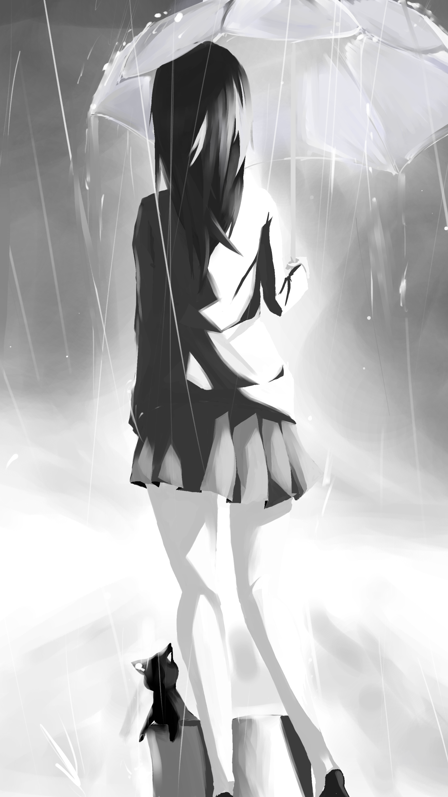 Download Rain Umbrella Cat Anime Original Anime Cat Rain Anime Phone Wallpaper