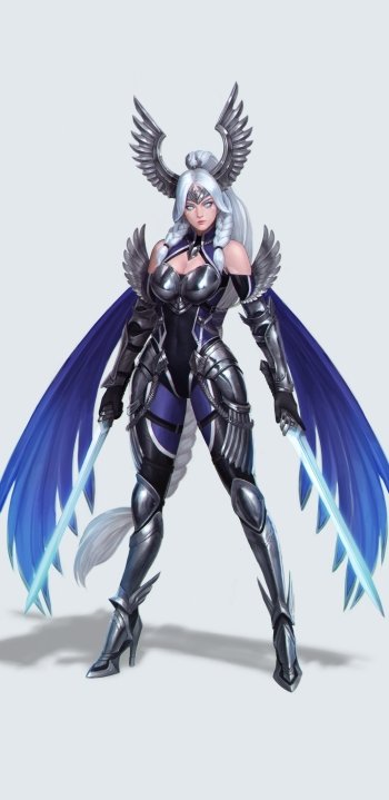 sword wings white hair braid woman warrior fantasy Phone Wallpaper