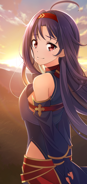 Yuuki Konno Anime Sword Art Online II anime sunset Phone Wallpaper