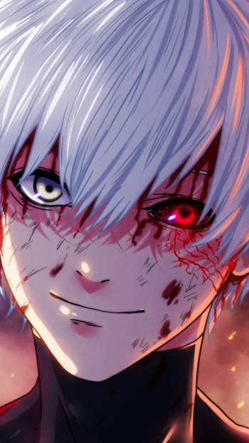 Kagune (Tokyo Ghoul) heterochromia red eyes white hair Ken Kaneki Anime Tokyo Ghoul Phone Wallpaper