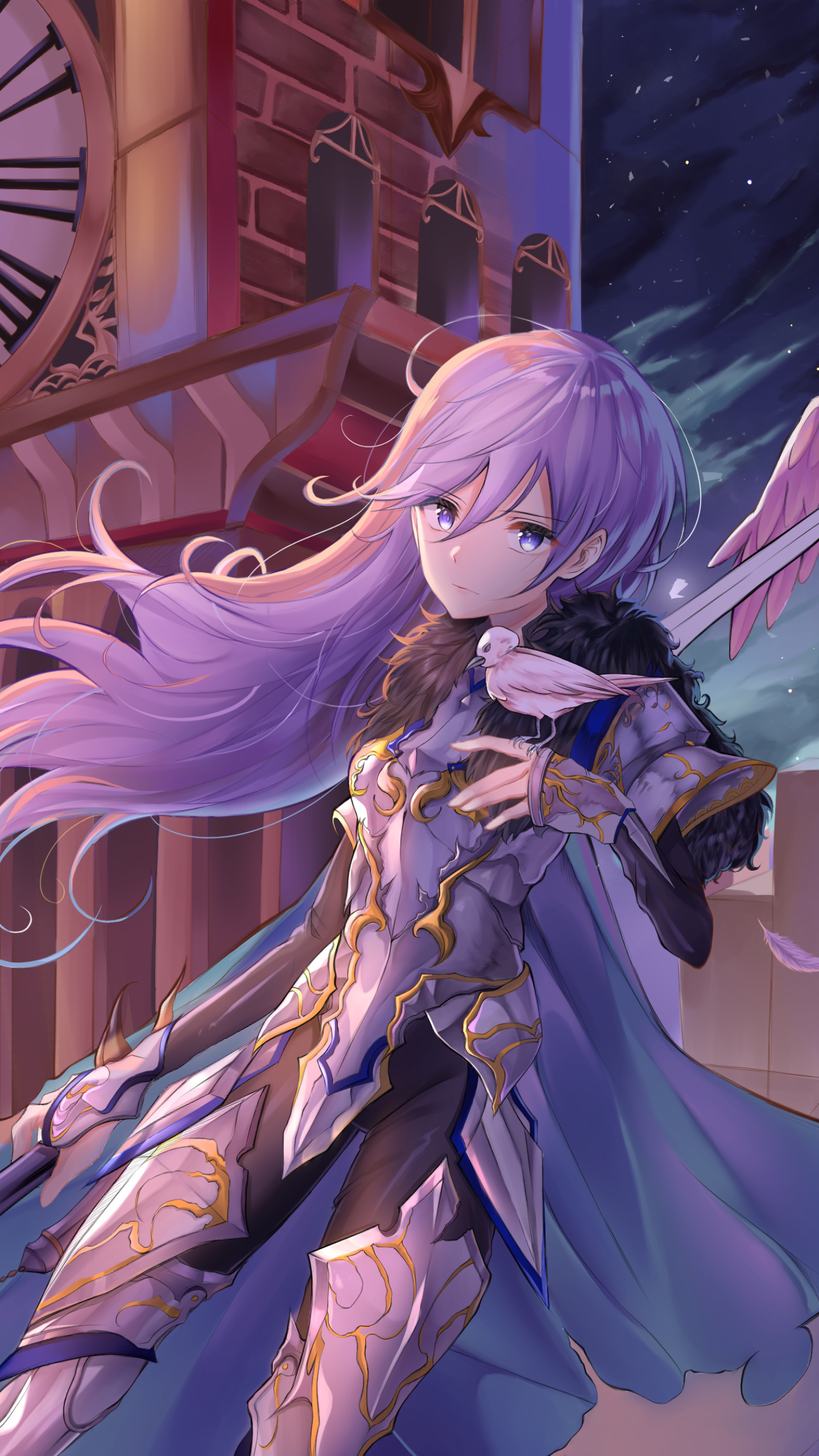 Download Purple Eyes Purple Hair Bird Anime Original Anime Bird Phone Wallpaper