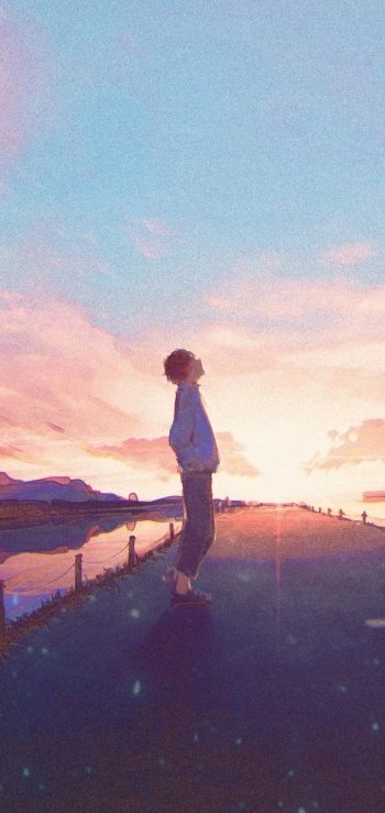 brown hair Anime Original anime sunset Phone Wallpaper