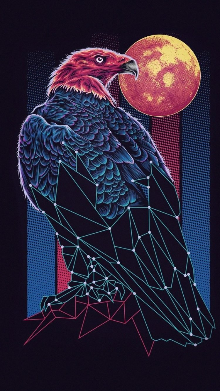 Download Bird Eagle Retrowave Bird Of Prey Animal Artistic Phone Wallpaper