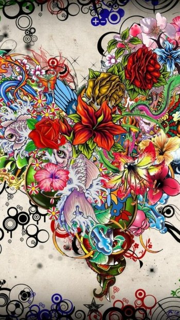 colorful flower artistic heart Phone Wallpaper