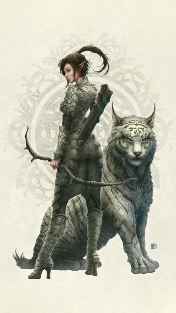 woman warrior white tiger elf fantasy archer Phone Wallpaper
