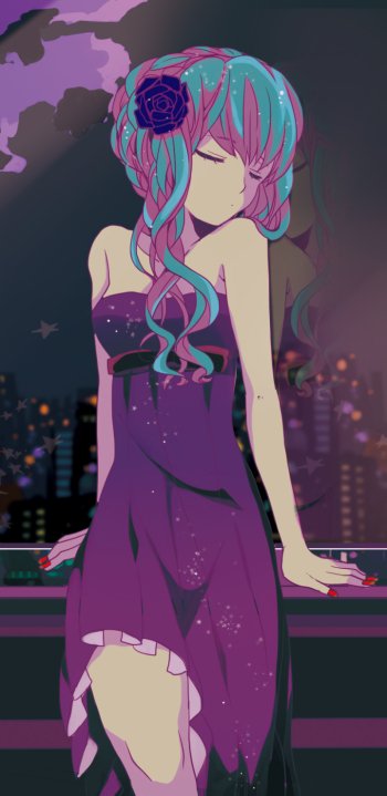 purple dress dress purple hair two-toned hair blue hair Hatsune Miku Anime Vocaloid Phone Wallpaper