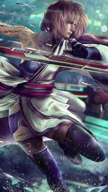 Final Fantasy Lightning (Final Fantasy) woman warrior pink hair cyborg Cyberpunk 2077 video game crossover Phone Wallpaper
