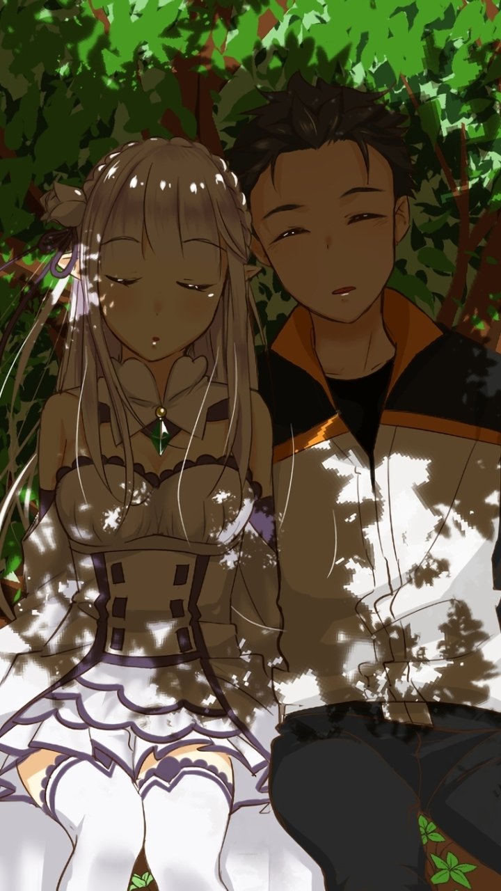 Download Subaru Natsuki Emilia (Re:ZERO) Anime Re:Zero - Starting Life In Another World Phone Wallpaper