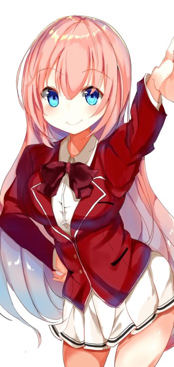 bow (Clothing) skirt blush smile blue eyes long hair Honami Ichinose Anime Classroom of the Elite Phone Wallpaper