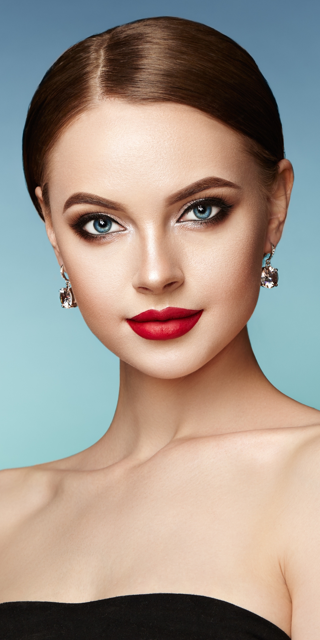 Download Face Lipstick Earrings Blue Eyes Woman Model Phone Wallpaper ...