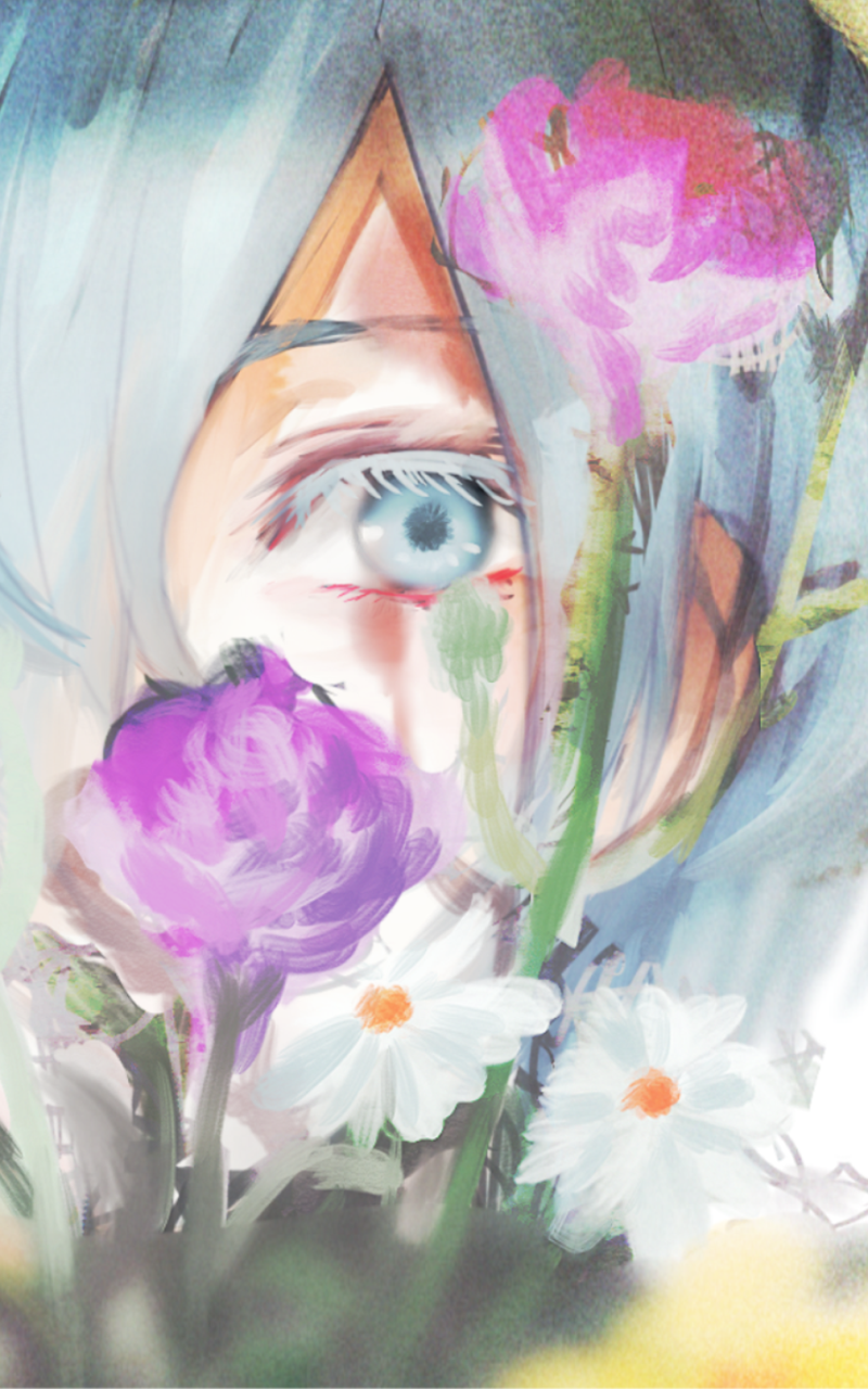 Download Flower Blue Hair Blue Eyes Touka Kirishima Anime Tokyo Ghoul Phone Wallpaper