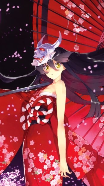 blush long hair yellow eyes cherry blossom mask kimono Anime Original Phone Wallpaper