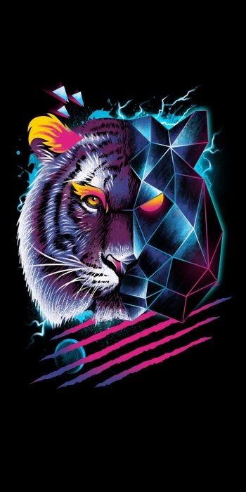 retro tiger Animal artistic Phone Wallpaper