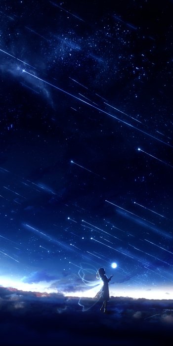 shooting star long hair wings star Anime Original Phone Wallpaper