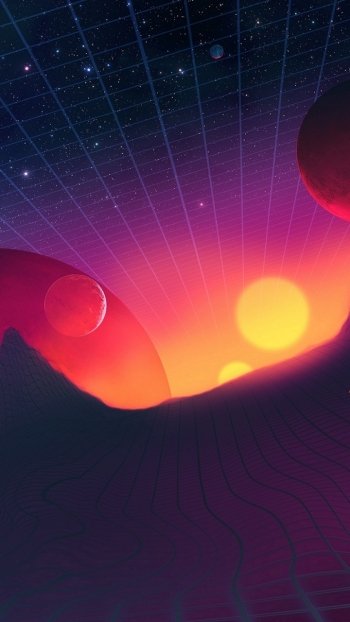planet retrowave Sci Fi spaceship Phone Wallpaper