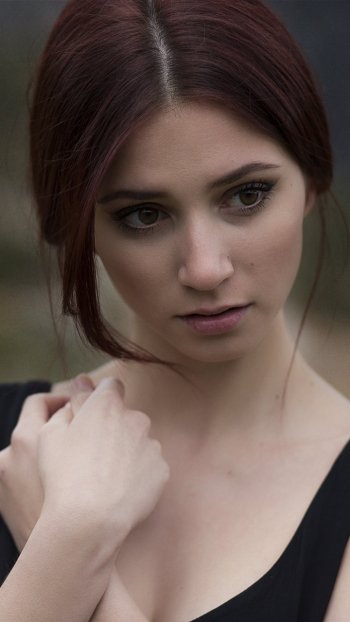 brown eyes red hair face woman model Phone Wallpaper