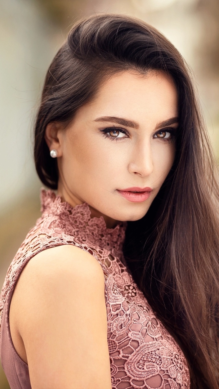 Download Hazel Eyes Long Hair Brunette Woman Model Phone Wallpaper By