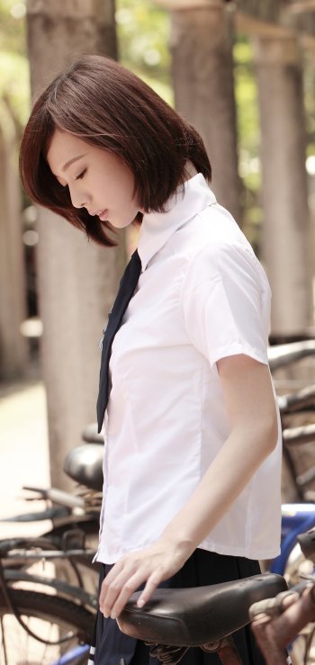 bicycle school uniform asian woman Lín Yǔ Phone Wallpaper