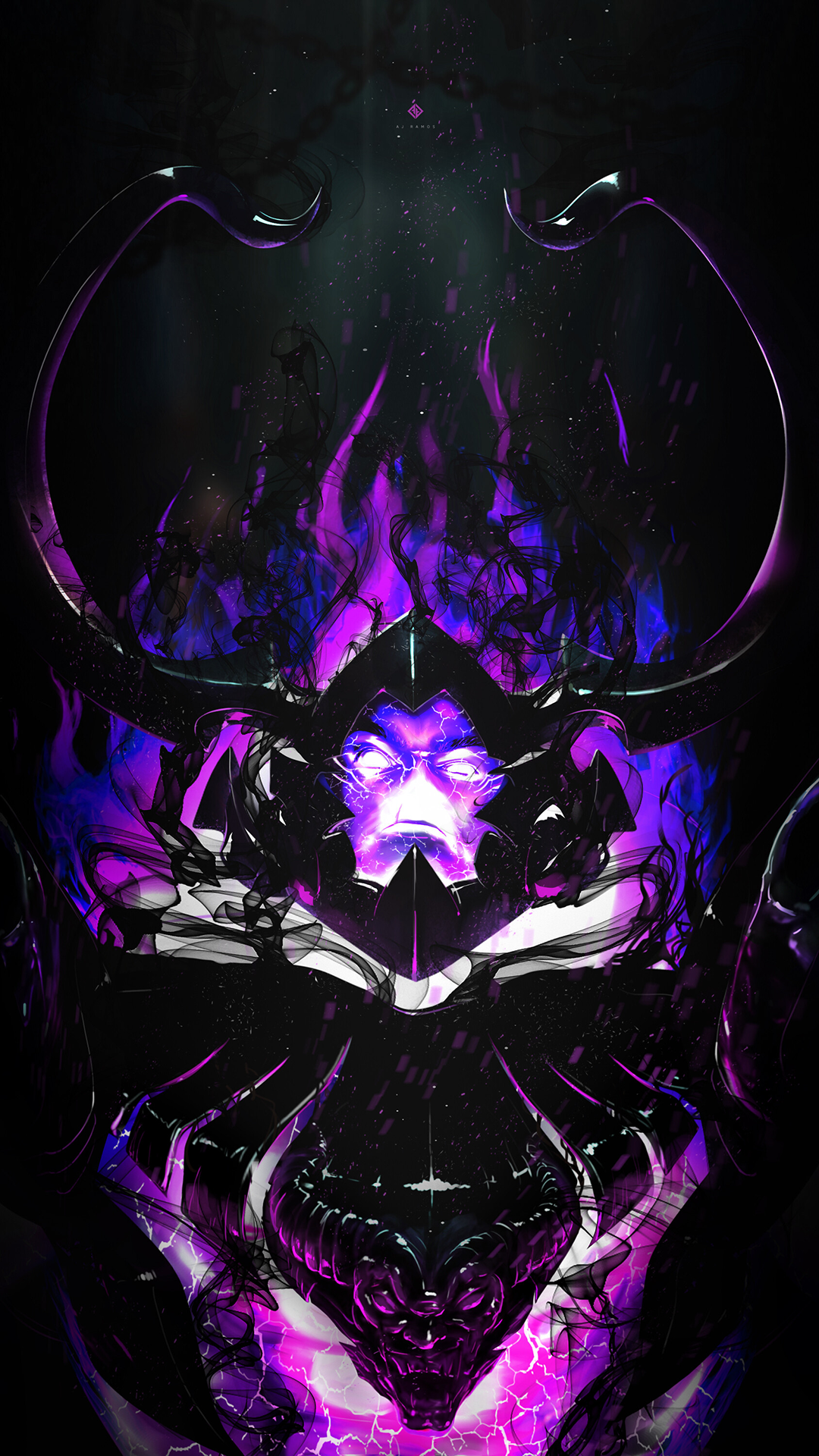 Anime-inspired Solo Leveling character with glowing purple and black hues, designed as a striking phone wallpaper for iPhones and Android devices.