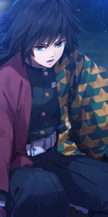 Phone wallpaper featuring Giyuu Tomioka from the anime Demon Slayer: Kimetsu no Yaiba, designed for both iPhone and Android displays.