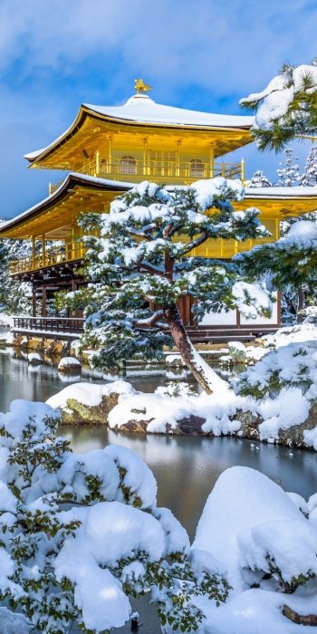snow winter Japan religious pagoda Phone Wallpaper
