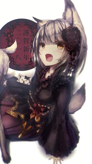 japanese clothes wolf fangs flower nekomimi Anime Original Phone Wallpaper