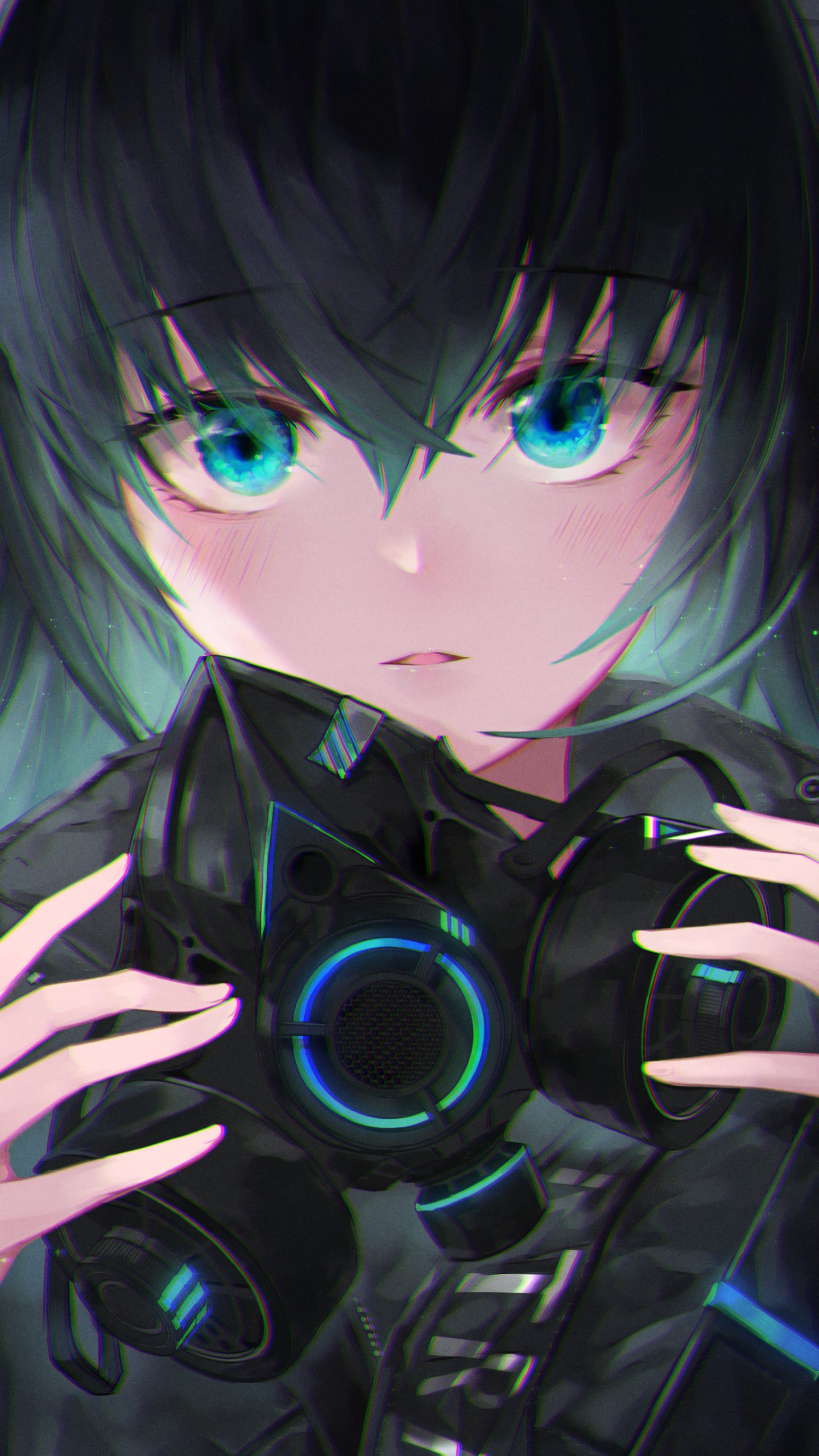 Download Blue Eyes Aqua Hair Gas Mask Anime Original Phone Wallpaper