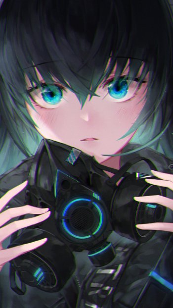 blue eyes aqua hair gas mask Anime Original Phone Wallpaper